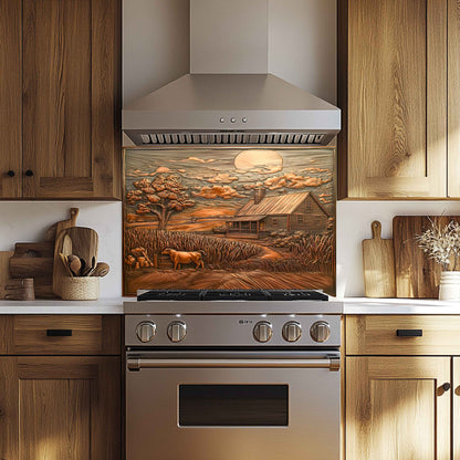 Kitchen with wooden cabinets, stainless steel stove, and decorative backsplash