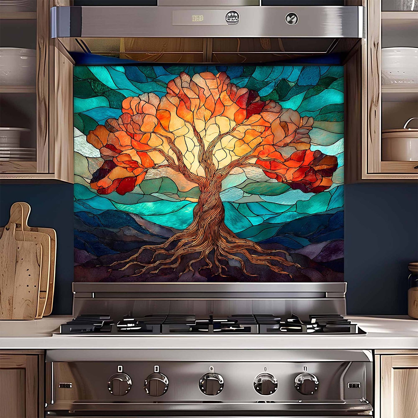 Stained Light Tree Glass Backsplash – Kitchen Backsplash for Stove
