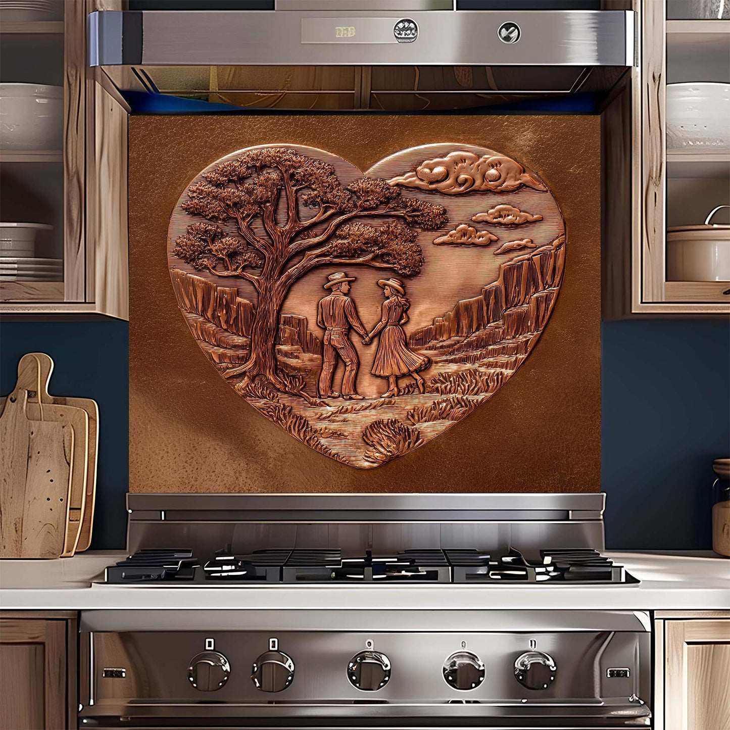 Heart Valley Lovers – Copper Look Tempered Glass Backsplash for Kitchen