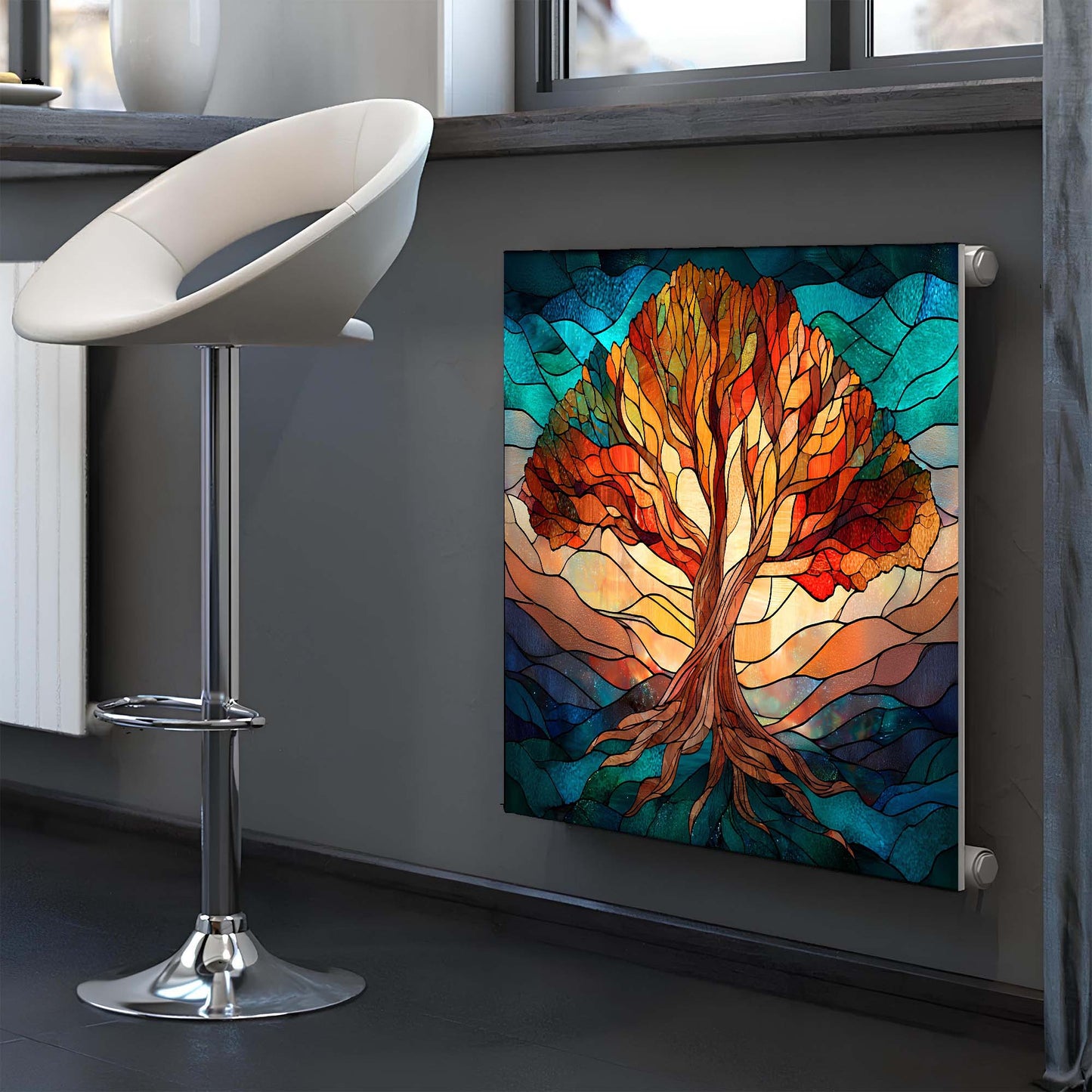 Colorful stained glass tree design radiator, heater cover