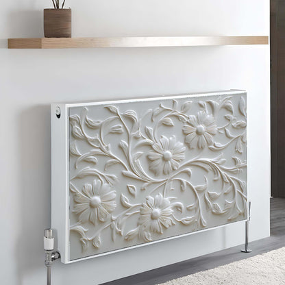 Decorative magnetic radiator cover with floral design on a wall