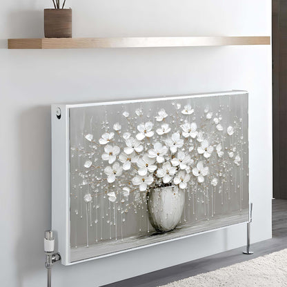 Decorative magnetic radiator cover with floral design on a wall