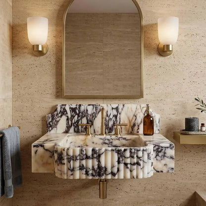 Calacatta viola marble sink with backsplash for bathroom