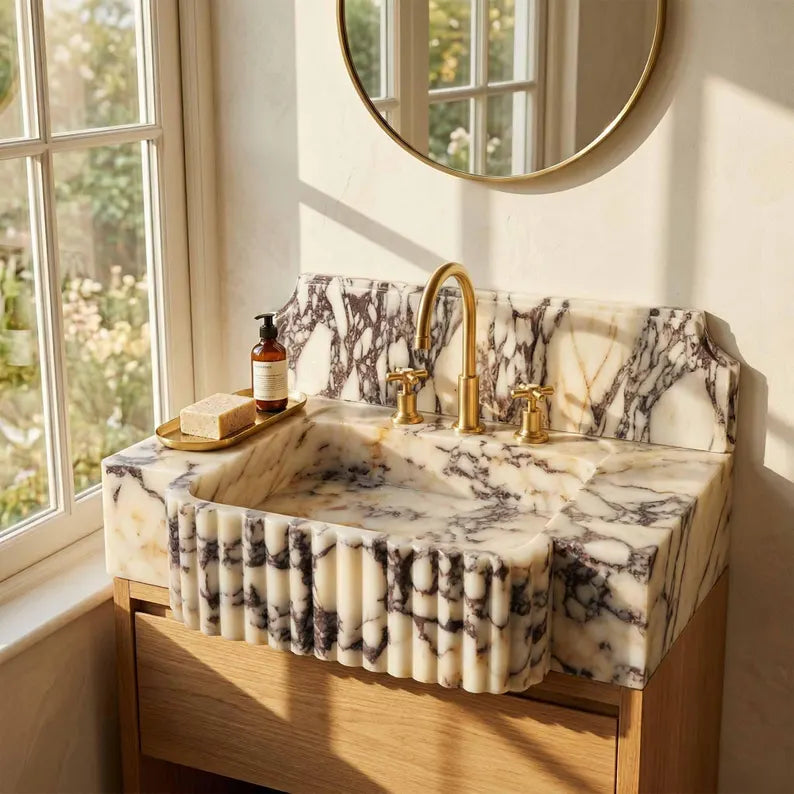 Calacatta viola marble sink with backsplash for bathroom