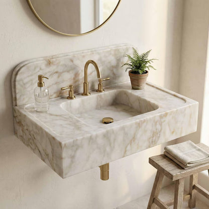calacatta gold marble sink, custom size hand carved