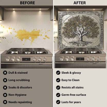 Sacred Unity Kitchen Backsplash –  Tree of Life Glass Backsplash for Stove