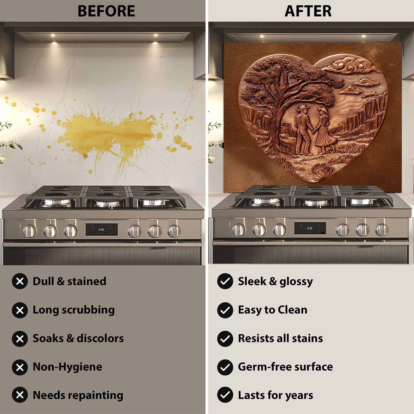 Heart Valley Lovers – Copper Look Tempered Glass Backsplash for Kitchen
