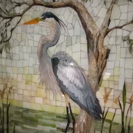 ELYESE's Heron Glass Backsplash is a 4mm UV-printed, heat-resistant tempered glass kitchen backsplash with a heron sunrise farmhouse design, available in custom sizes starting at $78.99, with free shipping to the USA and Canada.