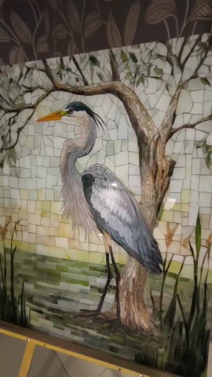 ELYESE's Heron Glass Backsplash is a 4mm UV-printed, heat-resistant tempered glass kitchen backsplash with a heron sunrise farmhouse design, available in custom sizes starting at $78.99, with free shipping to the USA and Canada.