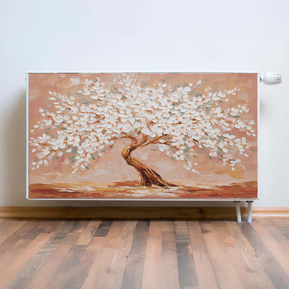 magnetic radiator cover of a tree on a white wall.