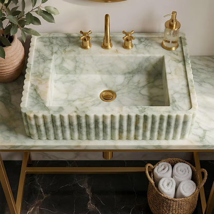 Green Hand-Carved Marble Vessel Sink for Bathroom & Kitchen | E-19