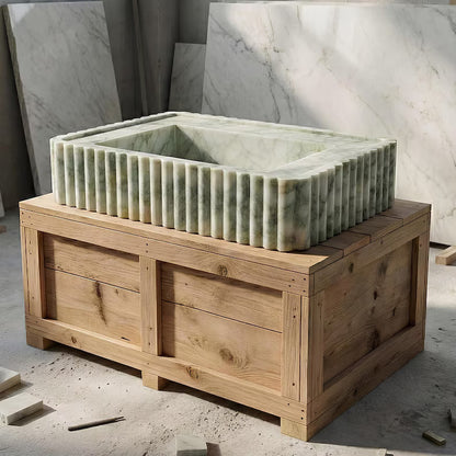 Green Hand-Carved Marble Vessel Sink for Bathroom & Kitchen | E-19