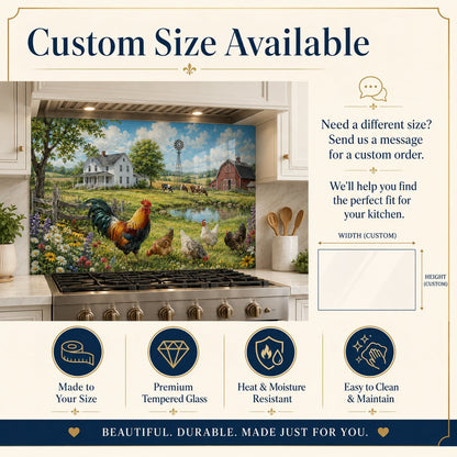 Kitchen backsplash with farm scene and customizable text overlay