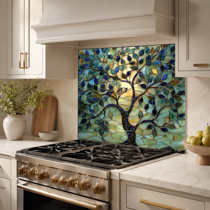 Stained glass tree of life tempered glass kitchen backsplash panel product thumbnail