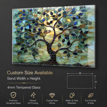 Stained glass tree of life tempered glass kitchen backsplash panel product thumbnail