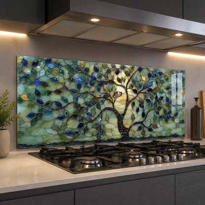 Stained glass tree of life tempered glass kitchen backsplash panel product thumbnail