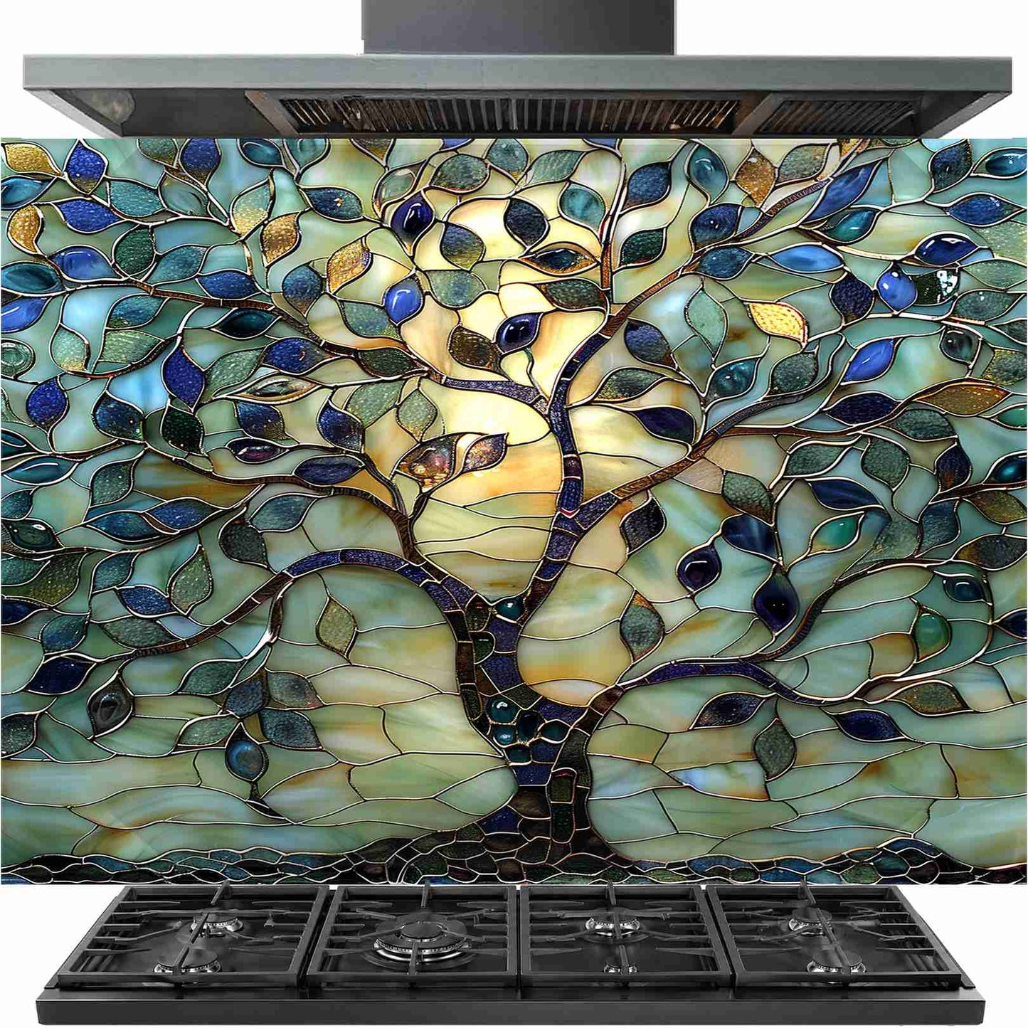 Stained glass tree of life tempered glass kitchen backsplash panel product thumbnail
