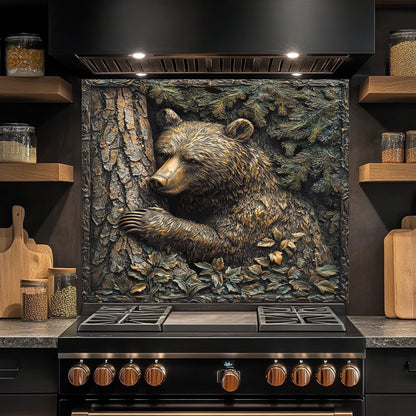 Stainless steel stove with bear design tempered glass backsplash