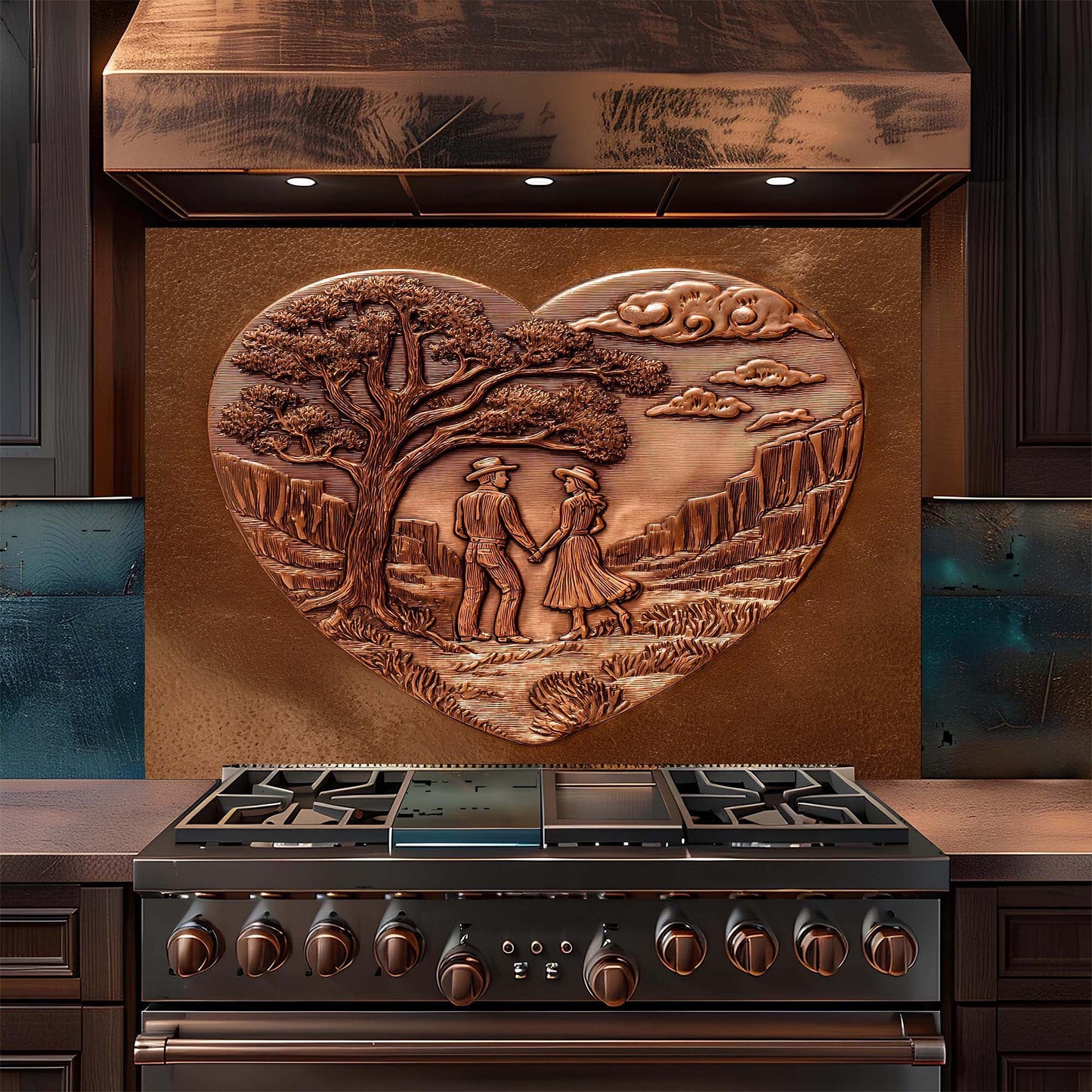 Heart Valley Lovers – Copper Look Tempered Glass Backsplash for Kitchen