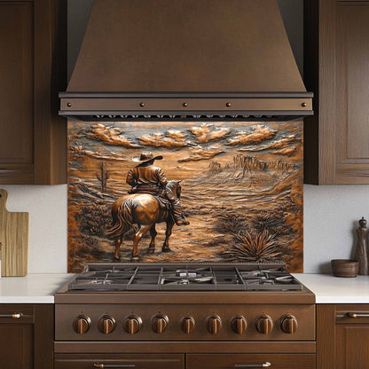 tempered glass backsplash with western design