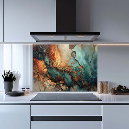 Modern kitchen with abstract art glass backsplash