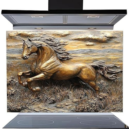 Copper Look Horse Tempered Glass Backsplash – Rustic Kitchen Back splash for Stove