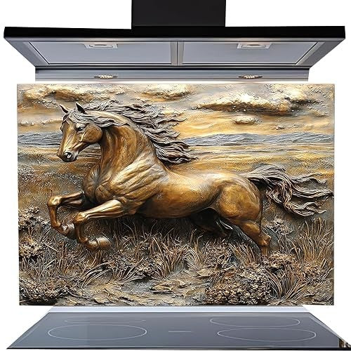 Copper Look Horse Tempered Glass Backsplash – Rustic Kitchen Back splash for Stove