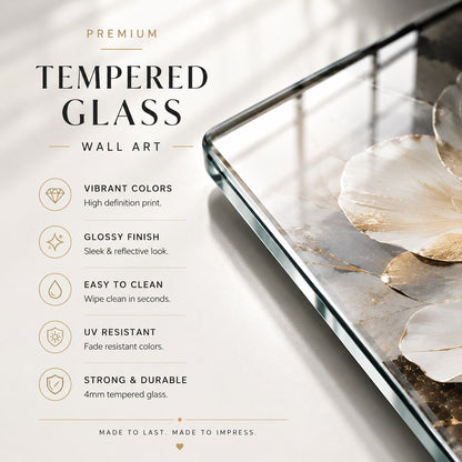 Tempered glass wall art with decorative elements on a light background