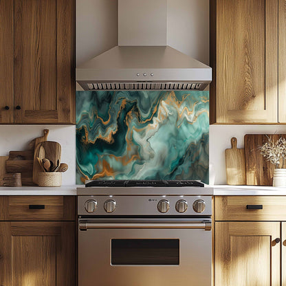 Modern kitchen with a stainless steel oven and decorative backsplash
