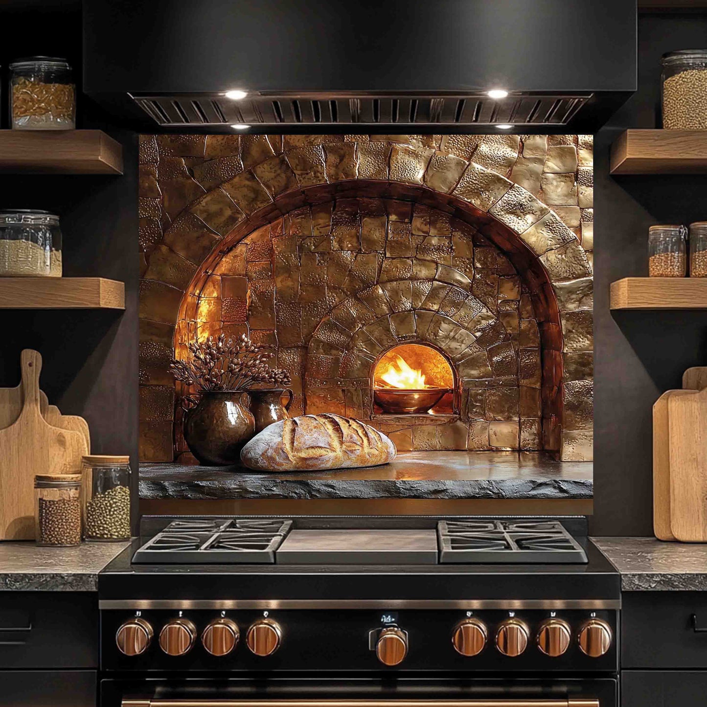 Modern kitchen with custom design tempered glass backsplash