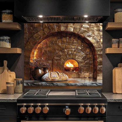 Modern kitchen with custom design tempered glass backsplash