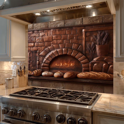 Old World Baker’s Hearth – Copper Look Tempered Glass Backsplash for Kitchen